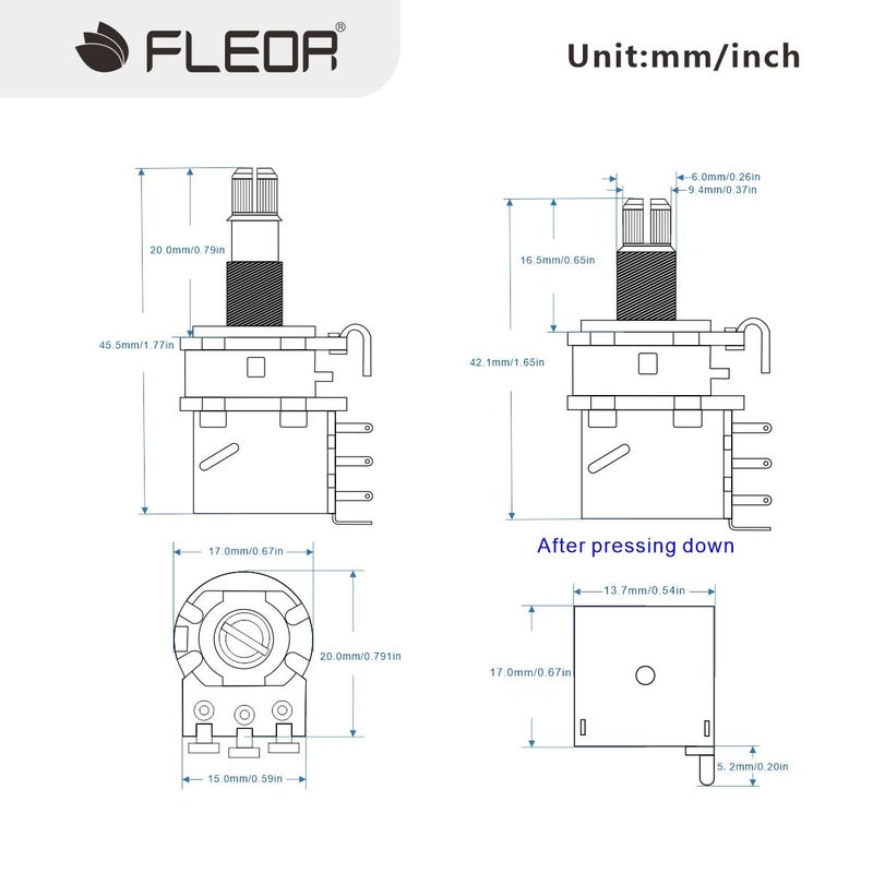 FLEOR 2pcs B500K Push Push Guitar Pots Short Copper Split Shaft Linear Taper Potentiometers - Image 2